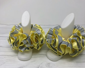 Light Yellow & Silver Glitter Tutu Anklets, Easter Tutu Socks, Ribbon Tutu Anklets, Ruffled Anklets, Christening Socks, Glitter Tutu Socks