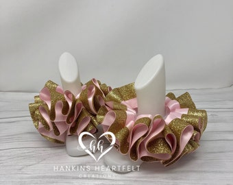 Tobilleras de tutú con purpurina rosa claro y dorado, calcetines de tutú de Pascua, tobilleras de tutú con cinta, calcetines de tutú con purpurina, tobilleras con volantes, calcetines de bautizo,