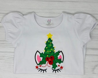 Unicorn Christmas Shirt, Girls Christmas Shirt,