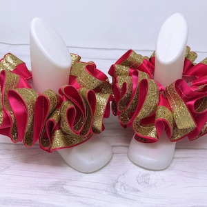 Shocking Pink & Glitter Gold Tutu Anklets, Easter Tutu Socks, Ribbon Tutu Anklets, Tutu Socks, Ruffled Anklets,  Glitter Tutu Socks