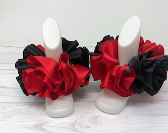 Tobilleras rojas y negras, calcetines tutú de Pascua, tobilleras tutú con cintas, calcetines tutú, tobilleras con volantes, calcetines de bautizo