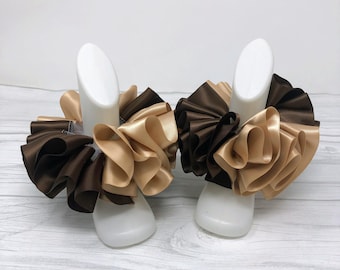Brown & Khaki Tutu Anklets, Easter Tutu Socks, Ribbon Tutu Anklets, Tutu Socks, Ruffled Anklets, Christening Socks