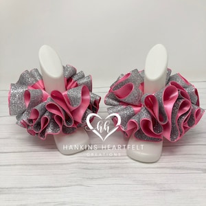 Bubblegum Pink & Silver Anklets, Easter Tutu Socks, Ribbon Tutu Anklets, Tutu Socks, Ruffled Anklets, Christening Socks, Glitter Tutu Socks