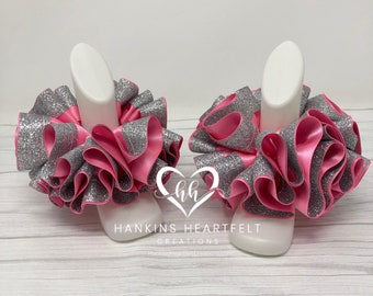 Bracelets de cheville rose bonbon rose et argent, Chaussettes tutu de Pâques, Bracelets de cheville tutu en ruban, Chaussettes tutu, Bracelets de cheville à volants, Chaussettes de baptême, Chaussettes tutu à paillettes
