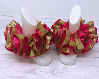 Bracelets de cheville tutu rose éclatant et or pailleté, chaussettes tutu de Pâques, bracelets de cheville tutu en ruban, chaussettes tutu, bracelets de cheville à volants, chaussettes tutu à paillettes