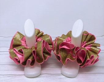 Chaussettes tutu de Pâques roses et dorées bubble-gum, Bracelets de cheville tutu en ruban, Chaussettes tutu, Bracelets de cheville à volants, Chaussettes de baptême, Chaussettes tutu à paillettes