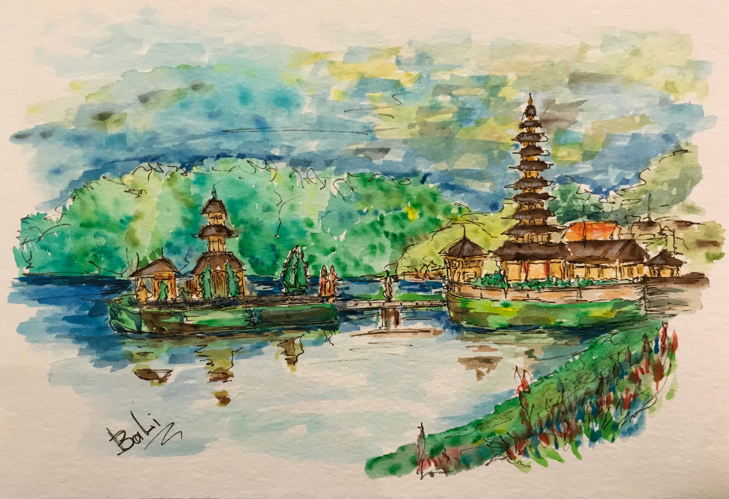 Bali landscape watercolor painting Original watercolor Etsy