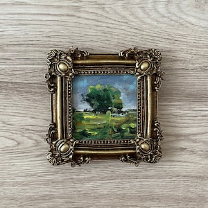 Pintura al óleo en miniatura, Pintura vintage con marco dorado, Pintura al óleo en miniatura, Pintura al óleo original, Pintura al óleo original vintage