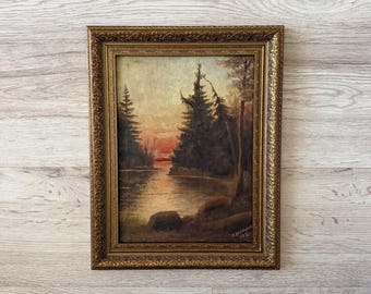 Pintura al óleo antigua original, Pintura al óleo original, Pintura al óleo antigua enmarcada, Pintura al óleo original vintage, Pintura antigua original