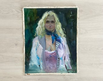 Pintura em tela a óleo original, pintura de retrato vintage, pintura de retrato antigo, pintura de retrato vintage, pintura a óleo original
