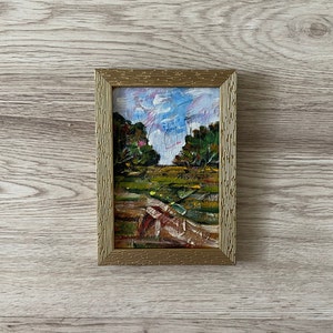 Pintura vintage enmarcada en oro, Pintura al óleo en miniatura, Pintura al óleo vintage original, Pintura al óleo original, Pinturas al óleo vintage