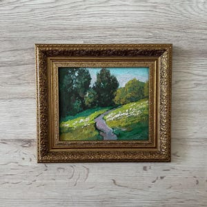 Pintura al óleo antigua original, Pintura al óleo original, Pintura al óleo antigua enmarcada, Pintura vintage con marco dorado, Pintura antigua original