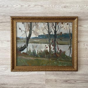 Pintura al óleo antigua original, Pintura al óleo original, Pintura al óleo antigua enmarcada, Pintura vintage con marco dorado, Pintura antigua original