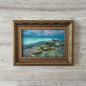 Pintura al óleo antigua original, Pintura al óleo original, Pintura al óleo antigua enmarcada, Pintura vintage con marco dorado, Pintura antigua original