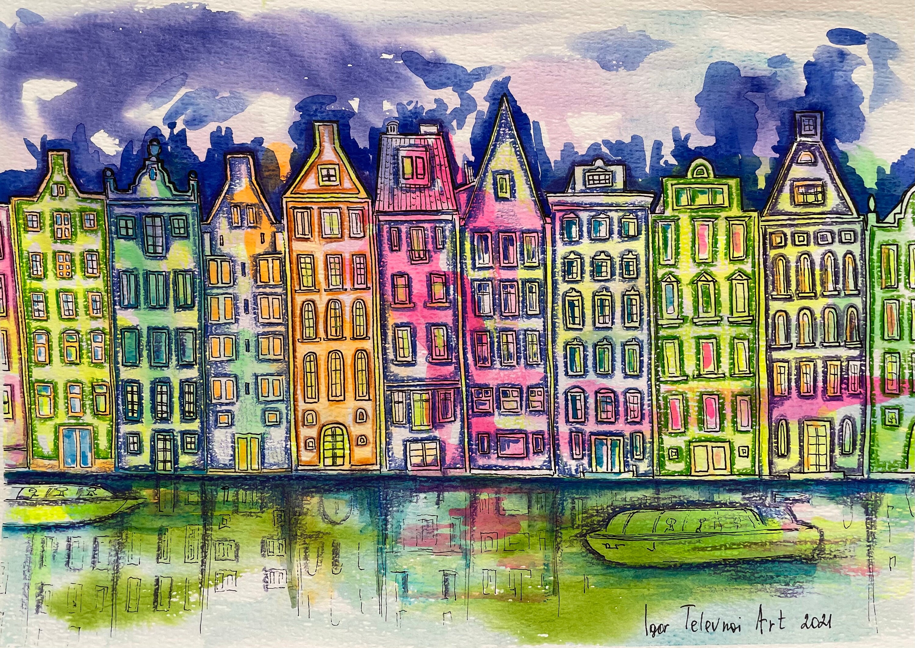 Amsterdam Holland pintura Países Bajos arte Pintura original | Etsy