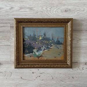 Pintura al óleo antigua original, Pintura al óleo original, Pintura al óleo antigua enmarcada, Pintura vintage con marco dorado, Pintura antigua original