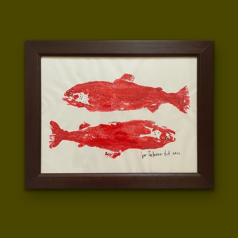 Gyotaku fish prints, Feng shui painting, House warming gifts new home, Japanese wall art, Housewarming gift first home image 1