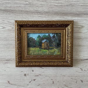 Pintura al óleo antigua original, Pintura al óleo original, Pintura al óleo antigua enmarcada, Pintura vintage con marco dorado, Pintura antigua original