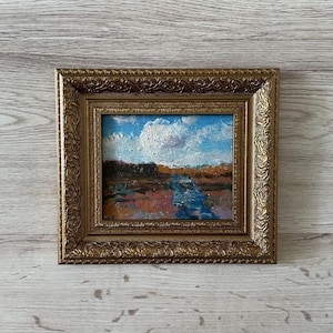Pintura al óleo antigua original, Pintura al óleo original, Pintura al óleo antigua enmarcada, Pintura vintage con marco dorado, Pintura antigua original
