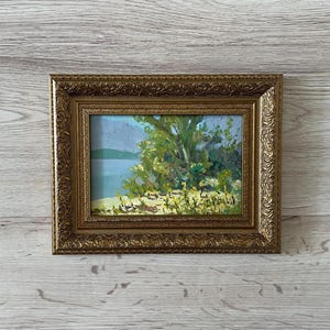 Pintura al óleo antigua original, Pintura al óleo original, Pintura al óleo antigua enmarcada, Pintura vintage con marco dorado, Pintura antigua original