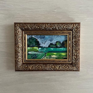 Vintage Impressionist Oil Painting: Summer Landscape Miniature