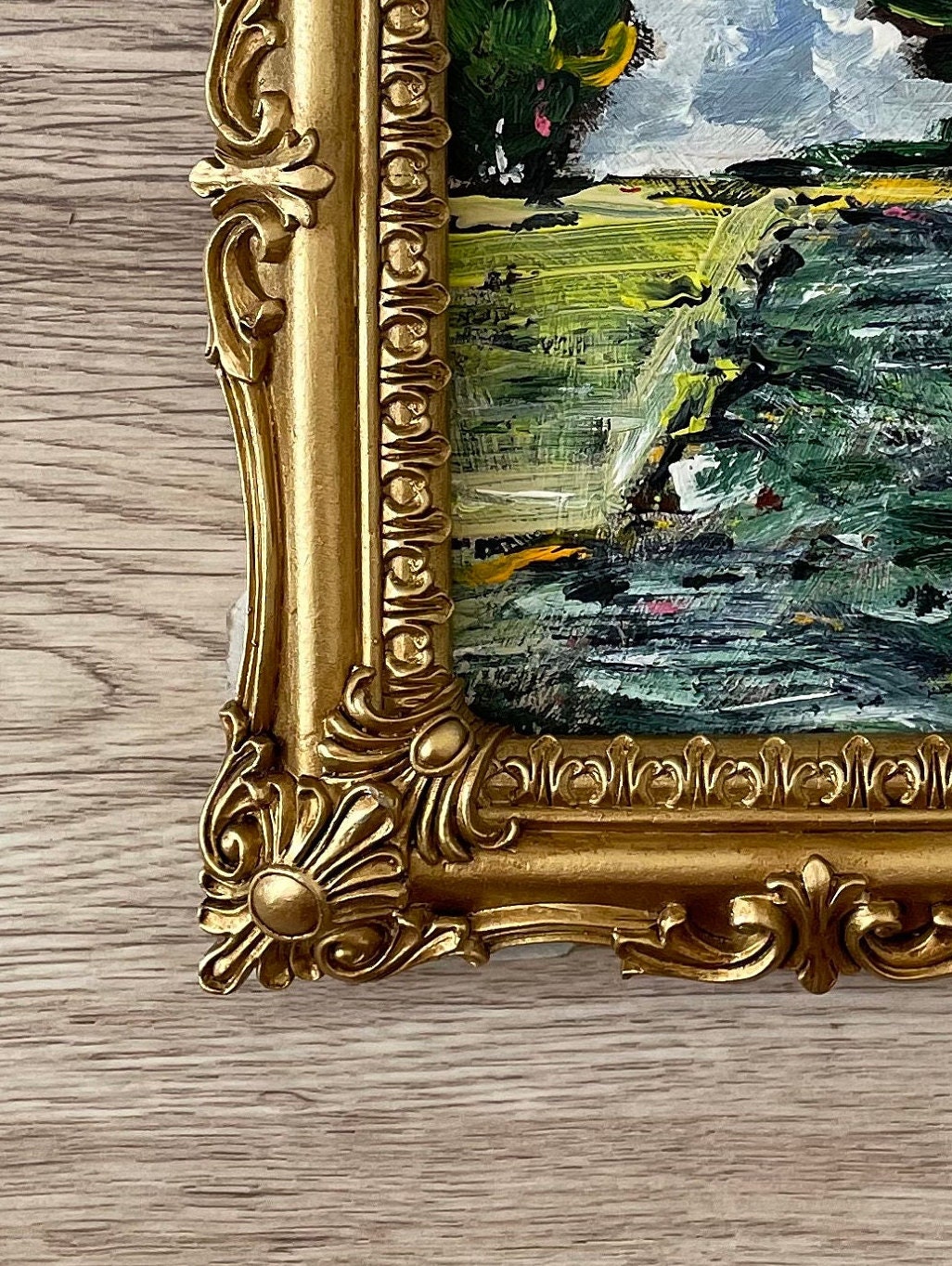 金枠のヴィンテージ絵画、油絵ミニチュア、ヴィンテージ油絵オリジナル