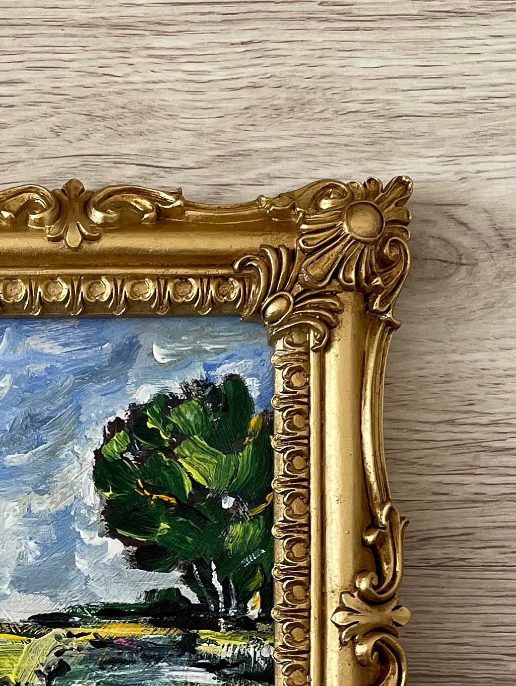 金枠のヴィンテージ絵画、油絵ミニチュア、ヴィンテージ油絵オリジナル