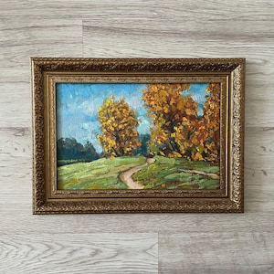 Pintura al óleo antigua original, Pintura al óleo original, Pintura al óleo antigua enmarcada, Pintura vintage con marco dorado, Pintura antigua original