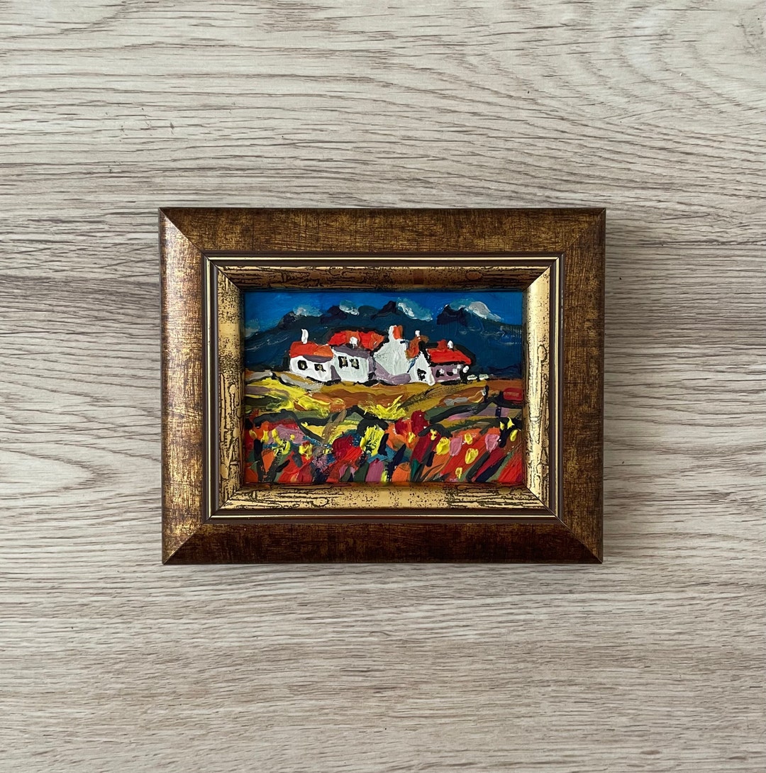 Gold Frame Painting Mini Vintage Painting Painting Original Etsy