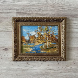 Pintura al óleo antigua original, Pintura al óleo original, Pintura al óleo antigua enmarcada, Pintura vintage con marco dorado, Pintura antigua original