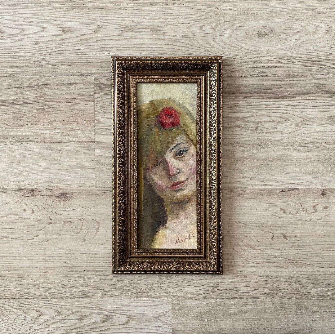 Vintage Portrait Painting, Gold Framed Vintage Painting, Original Oil ...