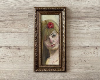 Vintage portrait painting, Gold framed vintage painting, Original oil painting, Vintage oil painting original, Oil painting portrait