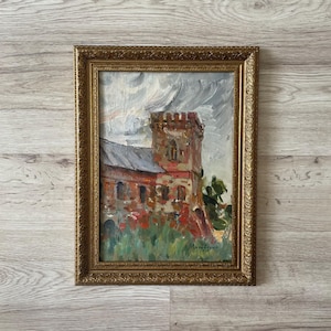 Pintura a óleo antiga original, Pintura a óleo original, Pintura a óleo antiga emoldurada, Pintura vintage com moldura dourada, Pintura antiga original