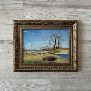 Pintura al óleo antigua original, Pintura al óleo original, Pintura al óleo antigua enmarcada, Pintura vintage enmarcada en oro, Pintura antigua original