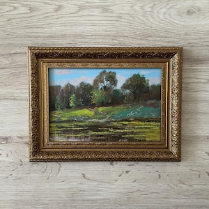 Pintura al óleo antigua original, Pintura al óleo original, Pintura al óleo antigua enmarcada, Pintura vintage con marco dorado, Pintura antigua original