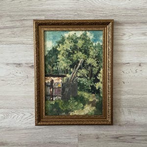 Pintura al óleo antigua original, Pintura al óleo original, Pintura al óleo antigua enmarcada, Pintura vintage con marco dorado, Pintura antigua original