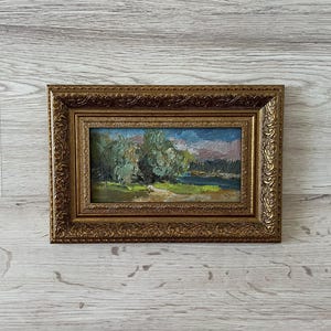 Pintura al óleo antigua original, Pintura al óleo original, Pintura al óleo antigua enmarcada, Pintura vintage con marco dorado, Pintura antigua original