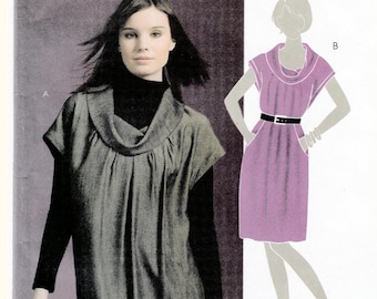 ladies casual jersey top SEWING PATTERN with cowl neckline and narrow sleeves in two lengths