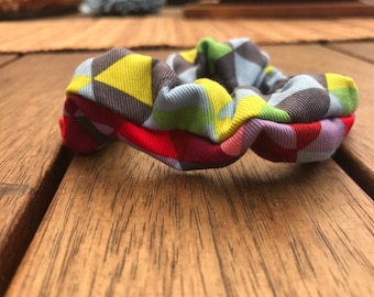 Geometric Rainbow Scrunchie