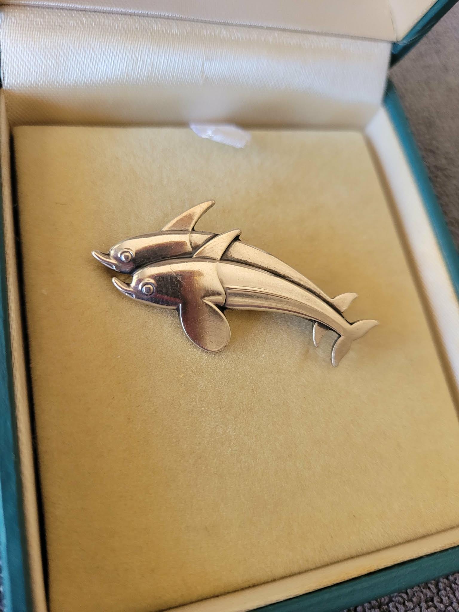 Mexico製　シルバーブローチ（ドルフィン） Silver Danish Silver Dolphin Brooch - Etsy