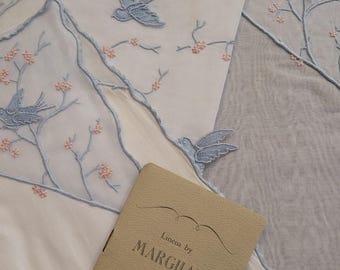 Marghab 'Blue Bird' Silk Organza Pram cover and 3 x pillowcases