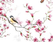 Birds And Blossom White Floral Birds Paper Napkin Serviette For Decoupage Scrapbooking Paper Crafts BF45
