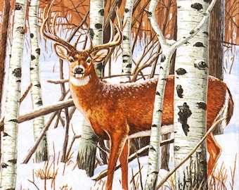 5 Servietten Tiere Winter Hirsche Elche Wald Serviettentechnik Motivservietten