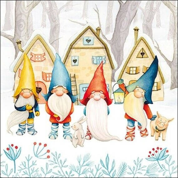 Gnomes Xmas Christmas Paper Napkin Serviette For Decoupage Etsy