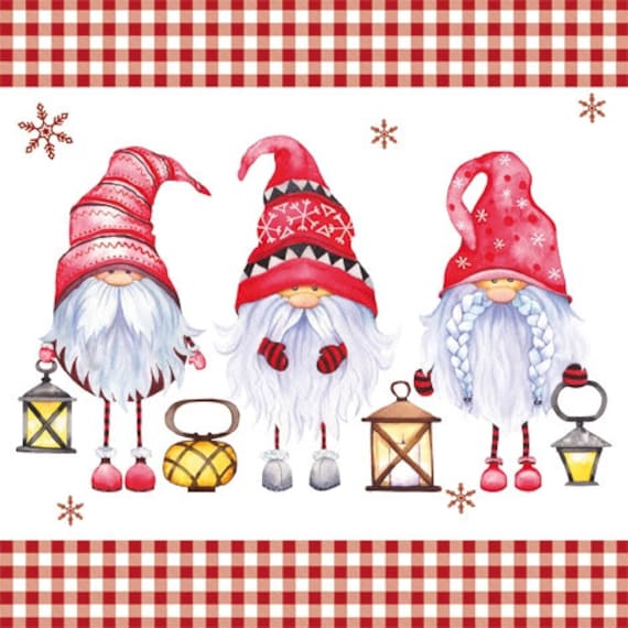 Scandinavian Gnomes Xmas Christmas Paper Napkin Serviette For | Etsy