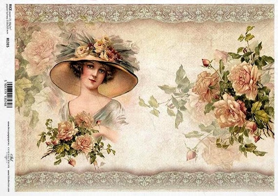 Sheet Craft Vintage Lady with Roses 2 Rice Paper for Decoupage Scrapbooking