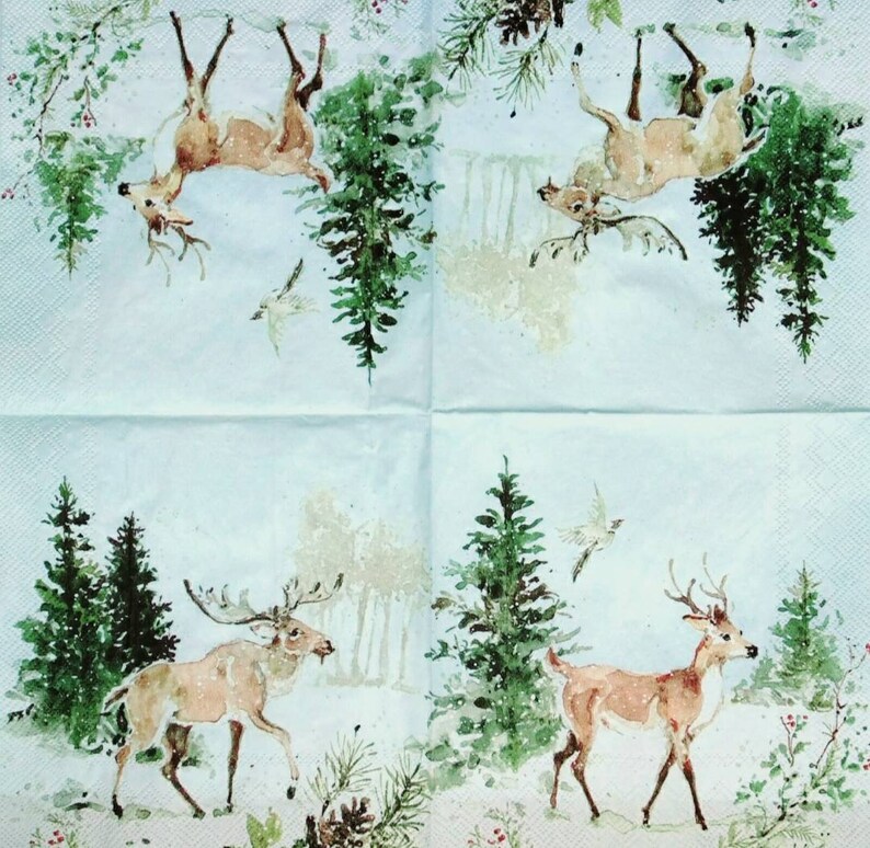 Woodland Deer And Moose Christmas Luncheon Cocktail Napkin Etsy