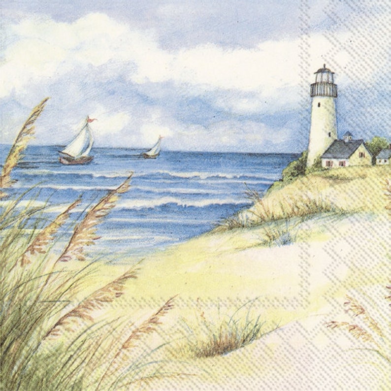 Seaside Dreams Beach Lighthouse Paper Napkin Serviette for Etsy