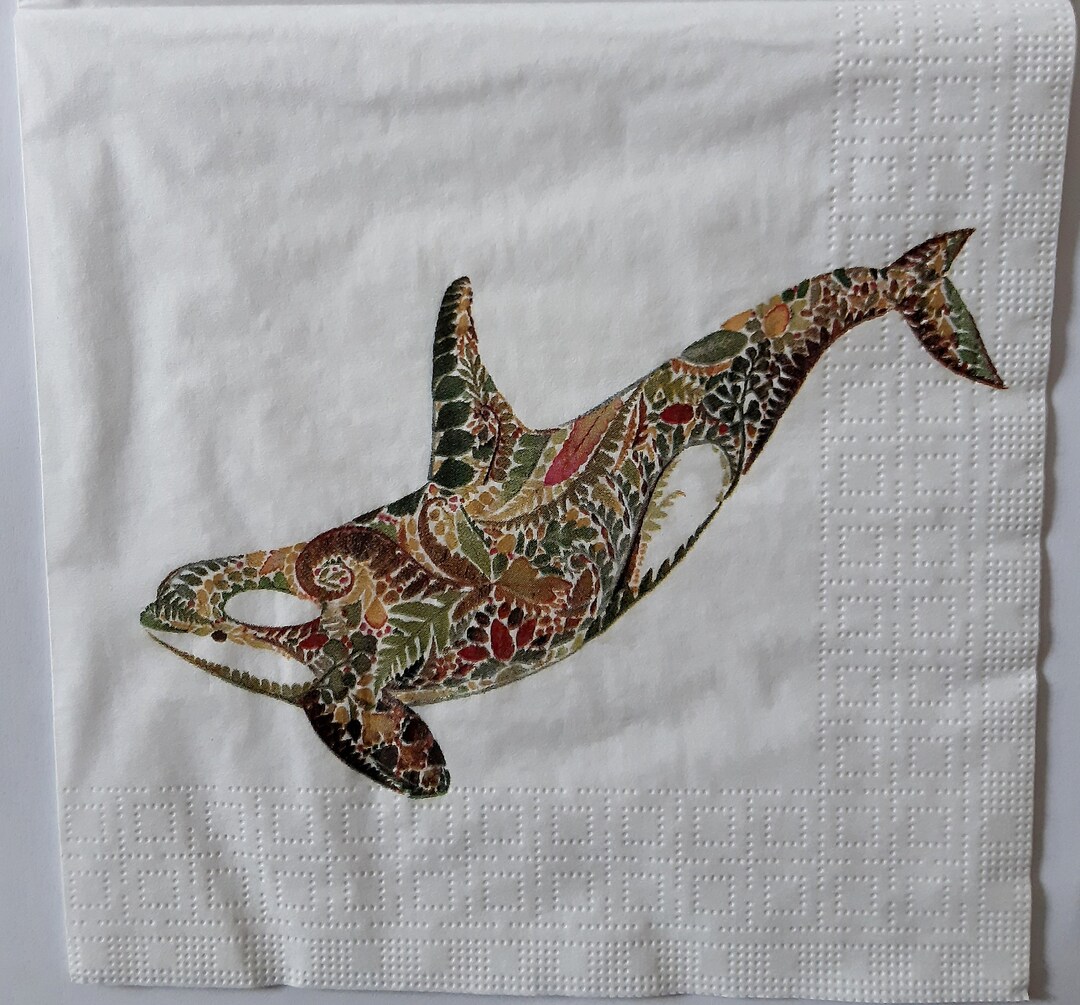 Green Orca Whale Paper Napkin Serviette for Decoupage Etsy