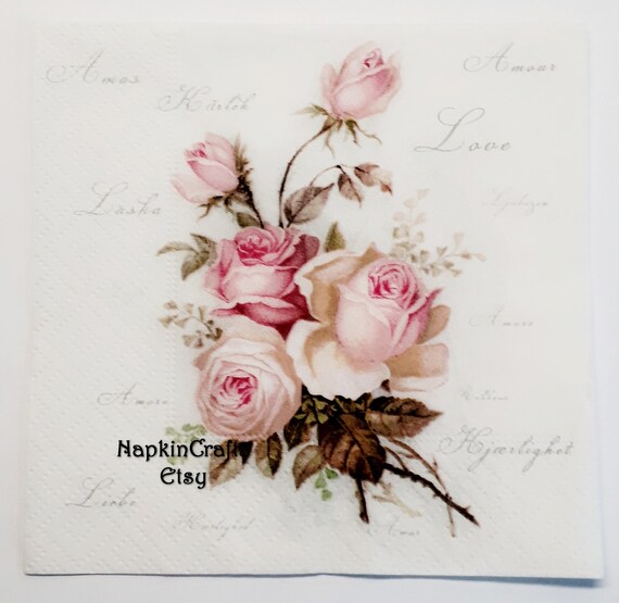 love design Vintage 4 Single paper decoupage napkins -658 roses SAGEN